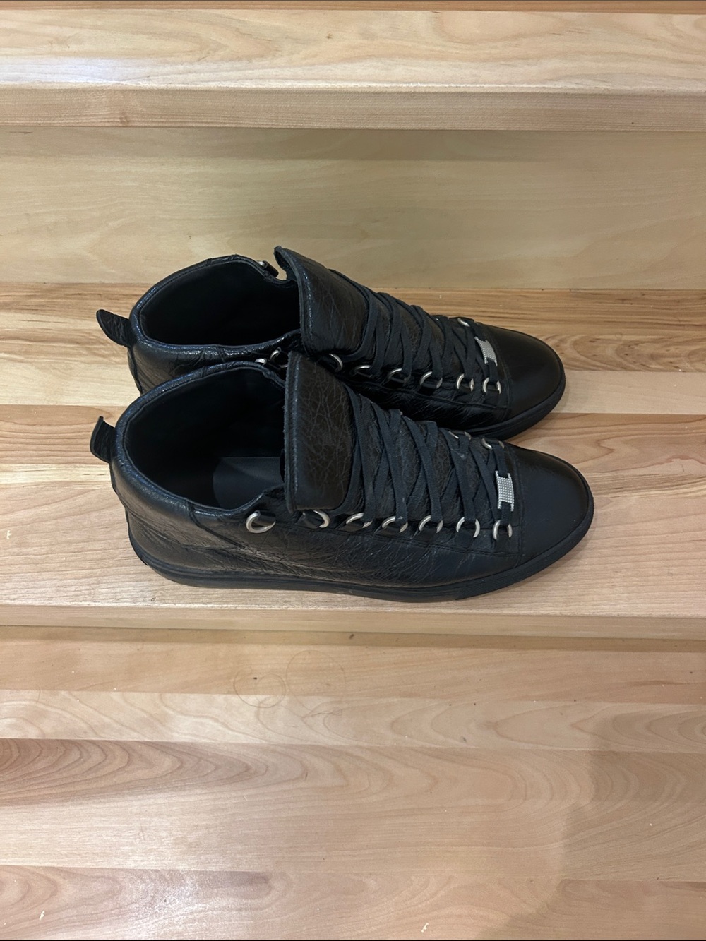 Balenciaga Arena Black Leather High-Top Sneakers with Metal Eyelets